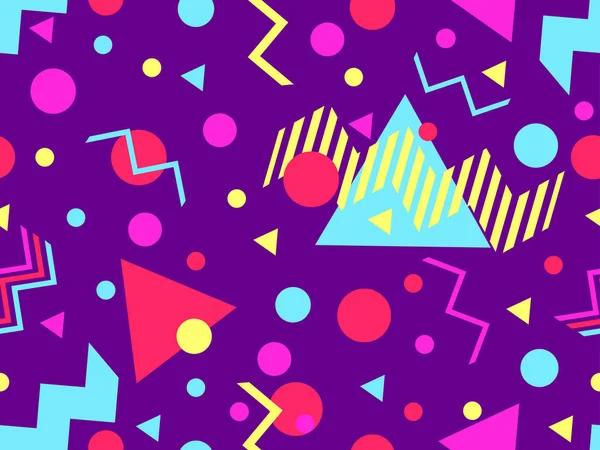 Бесшовный Узор Memphis Геометрическими Вставками Стиле Разноцветные Геометрические Формы Дизайн — стоковый вектор