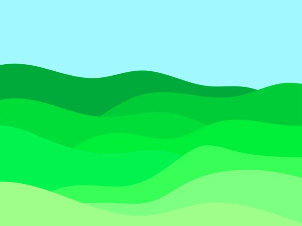 ミニマルなスタイルで青空と緑の波状の風景 フィールドや牧草地と夏の風景 ラッパー ポスターやインテリアデザインのためのタイポグラフィのBoho装飾 ベクターイラスト — ストックベクタ