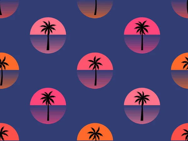 Lerin Modası Geçmiş Günbatımında Palmiye Ağaçlarıyla Kusursuz Desen Yaz Zamanı — Stok Vektör