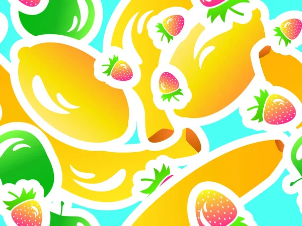 レモン リンゴ バナナ イチゴを3Dスタイルでシームレスにフルーツパターン 夏のベリーフルーツミックス ジューシーな色 バナーやポスターのためのデザイン ベクターイラスト — ストックベクタ