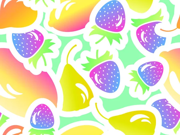 Nahtloses Muster Mit Erdbeere Zitrone Und Birne Sommerfrucht Beeren Mischung — Stockvektor