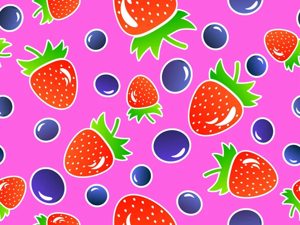 草莓和蓝莓无缝图案 蓝莓和草莓的3D风格与渐变的颜色 夏天的浆果混合粉红的背景 横幅和海报的设计 矢量说明 — 图库矢量图片