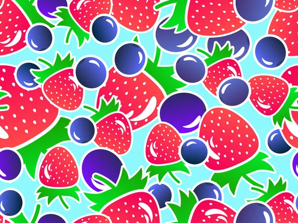 Stroberi Dan Blueberry Pola Mulus Musim Panas Berry Campuran Dengan - Stok Vektor