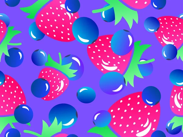 Blaubeeren Und Erdbeeren Stil Nahtlose Muster Sommerbeeren Mischen Sich Mit — Stockvektor