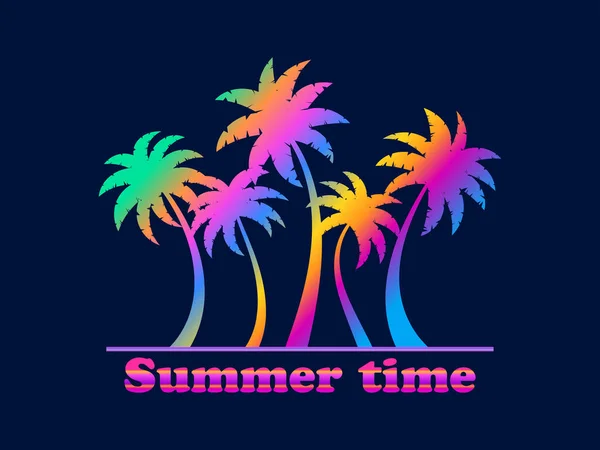 Summer Time Silhouette Gradient Palm Trees 80S Style Black Background — Stock Vector