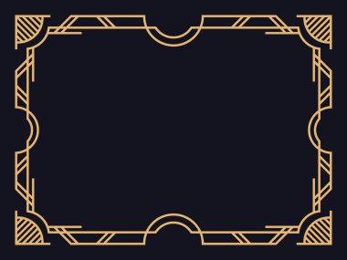 Art deco çerçeve. Klasik doğrusal sınır. Davetiyeler, broşürler ve tebrik kartları için bir şablon tasarla. 1920 'lerin tarzı - 1930' lar. Vektör illüstrasyonu