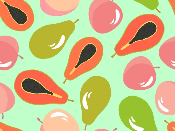 Melocotones Papaya Patrón Sin Costuras Verano Exótica Mezcla Frutas Bayas — Archivo Imágenes Vectoriales