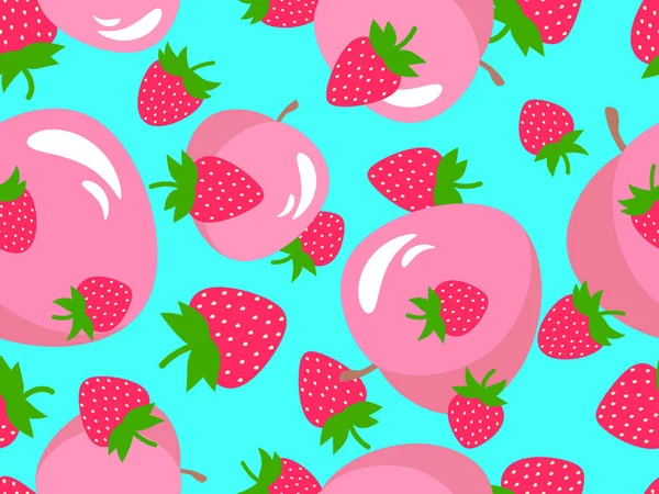 딸기와 복숭아는 솔기가없는 무늬이다 열매에는 복숭아와 딸기가 스타일로 포스터 프로모션 — 스톡 벡터