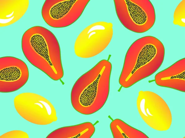 Lemon Papaya Modello Senza Soluzione Continuità Miscela Estiva Frutta Esotica — Vettoriale Stock