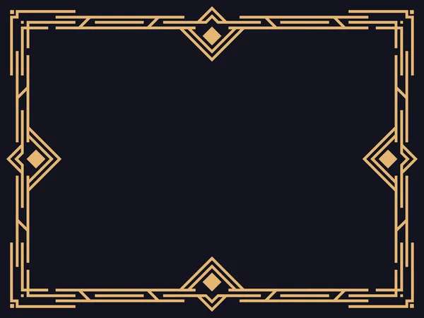 Art Deco Frame Винтажная Линейная Граница Золотым Цветом Черном Фоне — стоковый вектор