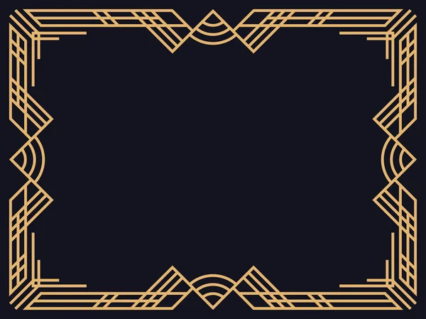 アート フレーム 黒を背景にゴールドカラーのヴィンテージリニアボーダー 招待状 チラシ グリーティングカードのテンプレートをデザインします 1920年代から1930年代のスタイル ベクターイラスト — ストックベクタ