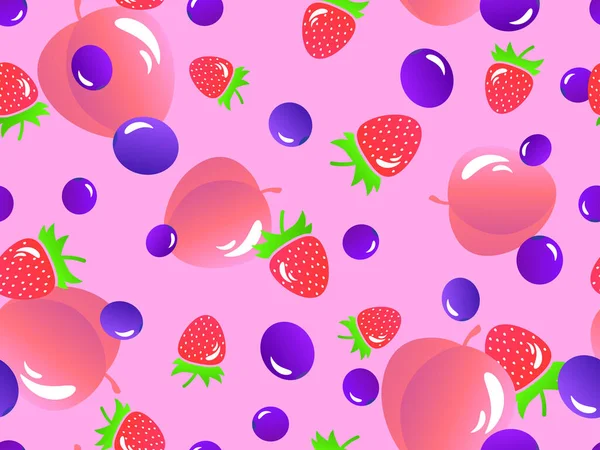 Χωρίς Ραφή Σχέδιο Ροδάκινα Μύρτιλλα Και Φράουλες Βαθμίδα Φρούτα Βατόμουρο — Διανυσματικό Αρχείο