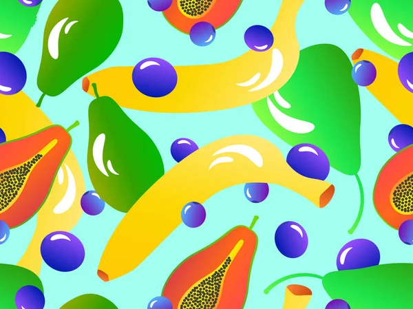Patrón Sin Costuras Con Plátano Arándano Pera Papaya Papaya Con — Vector de stock