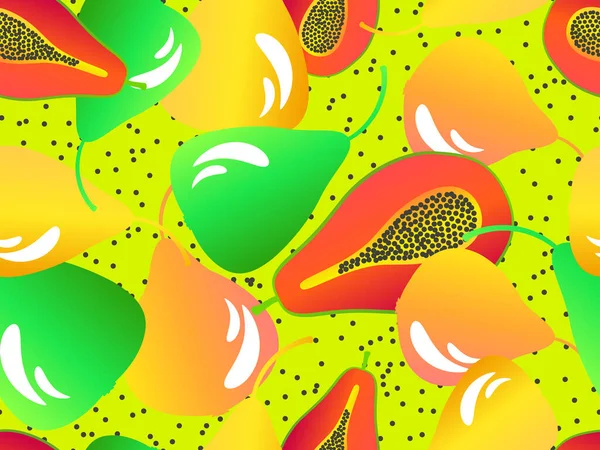 stock vector Seamless pattern with papaya and pears. Summer exotic fruit mix pear and papaya with gradient colors in 3d style. Design for banners, posters and promotional materials. Vector illustration