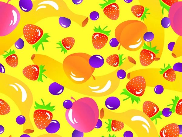 Απρόσκοπτη Μοτίβο Μπανάνα Φράουλα Ροδάκινο Βατόμουρο Summer Exotic Fruit Mix — Διανυσματικό Αρχείο