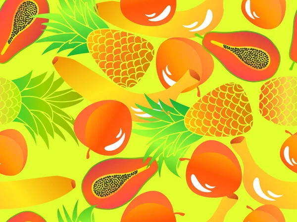 Απρόσκοπτη Μοτίβο Παπάγια Ροδάκινο Ανανά Μπανάνα Summer Exotic Fruit Mix — Διανυσματικό Αρχείο