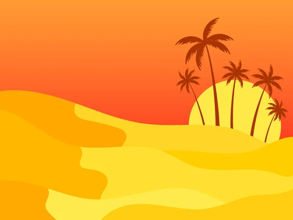 Desert Landscape Palm Trees Sand Dunes Sunrise Desert Sand Dunes — Stock Vector