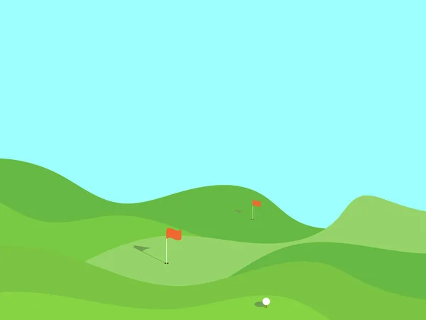 高尔夫球场 绿草如茵 风格简约 有洞和红旗的高尔夫球场 绿地的风景 设计广告产品 横幅和海报 矢量说明 — 图库矢量图片