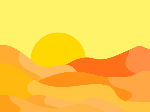 Пустельний Пейзаж Дюнами Мінімалістичному Стилі Жовте Сонце Плоский Дизайн Декор — стоковий вектор