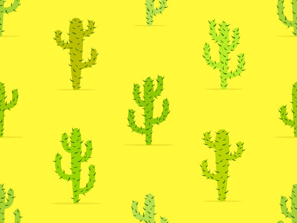 Cactus seamless pattern. Desert cactus Carnegiea. Green cacti with thorns. Large mexican empty cacti. Design for banners and posters. Vector illustration