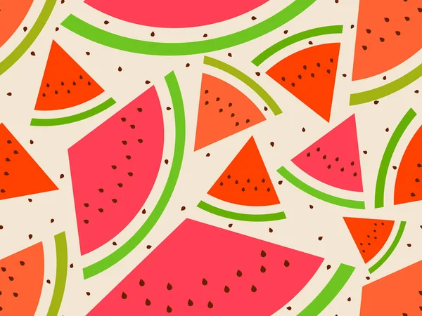 Sömlöst Mönster Med Vattenmelonskivor Modern Stil Vattenmelon Med Frön Tropisk — Stock vektor