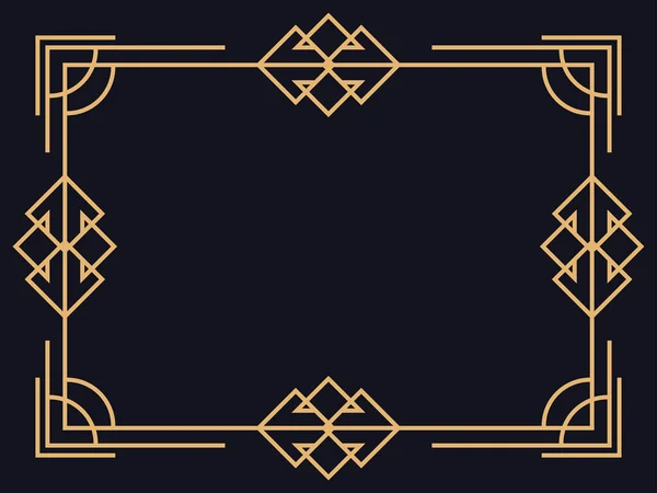 アート フレーム 黒を背景にゴールドカラーのヴィンテージリニアボーダー 招待状 チラシ グリーティングカードのテンプレートをデザインします 1920年代から1930年代のスタイル ベクターイラスト — ストックベクタ