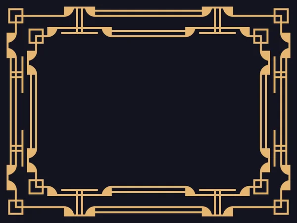 装饰艺术的框架 黑色背景上金黄色的老式线性边框 设计邀请函 传单和贺卡的模板 1920年代至1930年代的风格 矢量说明 — 图库矢量图片