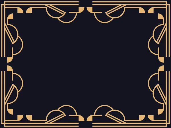 装饰艺术的框架 黑色背景上金黄色的老式线性边框 设计邀请函 传单和贺卡的模板 1920年代至1930年代的风格 矢量说明 — 图库矢量图片