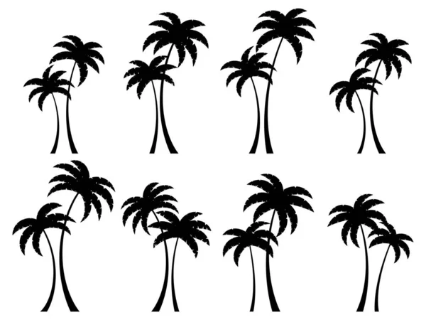 Palmiers Noirs Isolés Sur Fond Blanc Silhouettes Palmiers Troncs Courbes — Image vectorielle