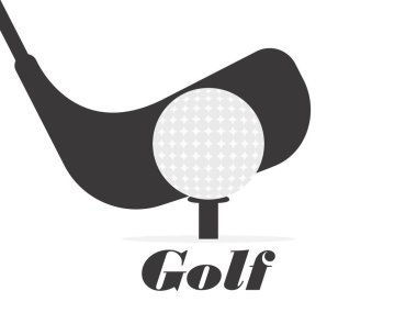 Golf sopası topun arkasında. Siyah bir golf sopası ve beyaz bir top silueti. Minimalist tarzda golf siyah ve beyaz pankartı. Afişler, posterler ve reklamlar için tasarım. Vektör illüstrasyonu
