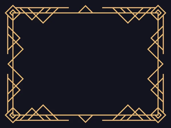 Art Deco Rám Ročník Lineární Okraj Zlaté Barvě Černém Pozadí — Stockový vektor