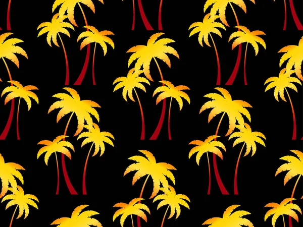 Gefälle Palmen Nahtlose Muster Gelbgoldene Palmen Vor Schwarzem Hintergrund Sommerzeit — Stockvektor