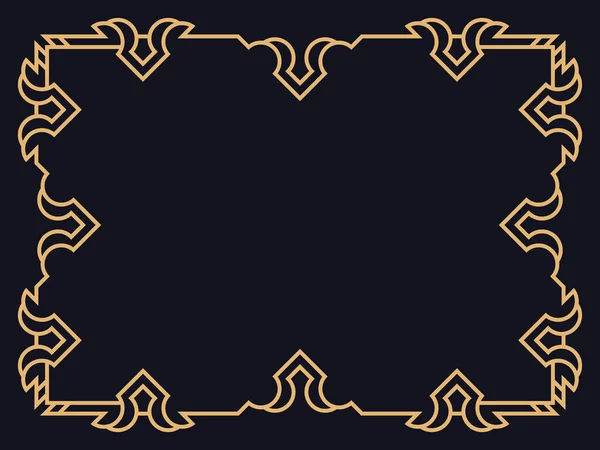 Art Déco Rahmen Lineare Vintage Bordüre Goldfarbe Auf Schwarzem Hintergrund — Stockvektor