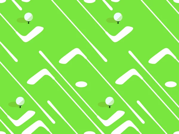 在绿地上打高尔夫球杆和球的无缝隙图案 高尔夫俱乐部和高尔夫球属于极简主义风格 设计排字 横幅和招贴画 广告产品 矢量说明 — 图库矢量图片