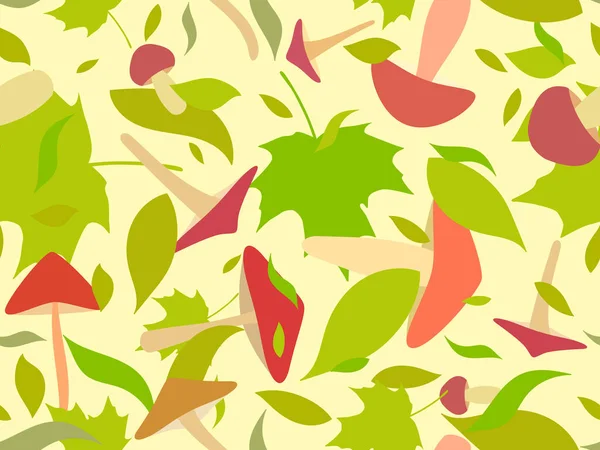 Осенний Бесшовный Узор Листьями Грибами Листья Опадают Кленовые Дубовые Листья — стоковый вектор