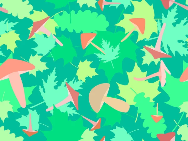 Yapraklı Mantarlı Sonbahar Deseni Yaprak Dökümü Akçaağaç Meşe Yaprakları Farklı — Stok Vektör