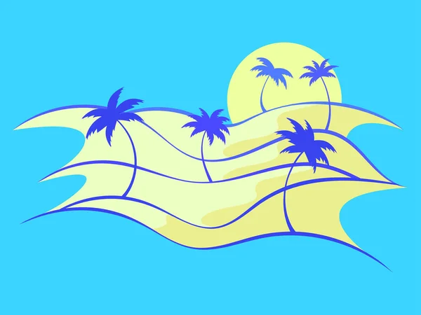Paysage Désertique Avec Palmiers Dunes Sable Isolés Sur Fond Bleu — Image vectorielle