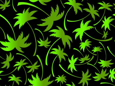 Palmiye ağaçlarının siluetleri pürüzsüz. Renkli palmiye ağaçları. Yaz zamanı, tropikal şekilli duvar kâğıdı. Tişört, pankart ve promosyon ürünleri için tasarım. Vektör illüstrasyonu