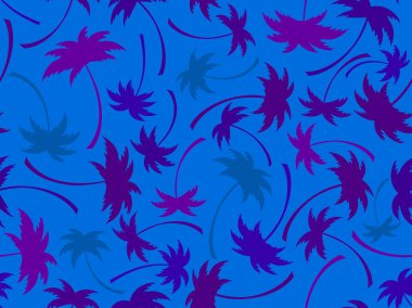 Renkli palmiye ağaçları pürüzsüz desenli. Yaz zamanı, tropik palmiye ağaçları desenli duvar kağıdı. Tişört, pankart ve promosyon ürünleri için tasarım. Vektör illüstrasyonu