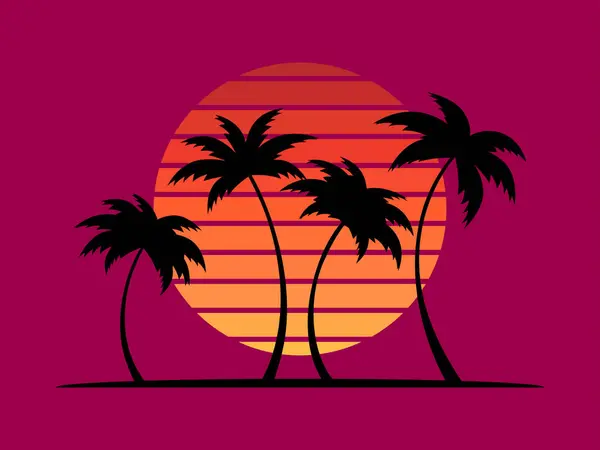Zwarte Silhouetten Van Palmbomen Bij Zonsondergang Tropisch Landschap Met Palmbomen — Stockvector