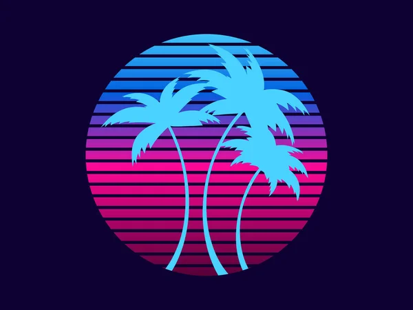 Retro Futuristic Palm Trees 80S Style Sunset Summer Time Palm — Stock Vector