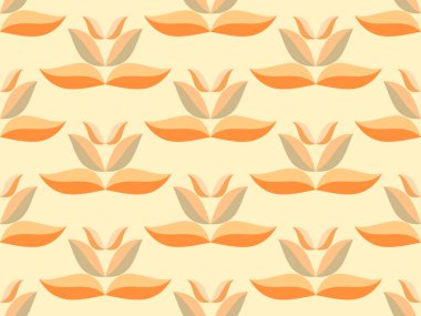 Yaprakları minimalist tarzda olan sonbahar pürüzsüz deseni. Sonbahar yapraklarının bileşimi sarı, turuncu, kırmızı. Yaprak düştü. Kumaş, kağıt, poster ve afiş basmak için tasarlandı. Vektör illüstrasyonu