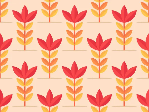 Осенний Бесшовный Узор Цветком Красными Лепестками Оранжевыми Листьями Состав Осенних — стоковый вектор