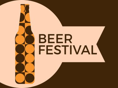 Bira festivali afişi ve modern tarzda bira şişesi. Geometrik mozaikli bira şişesi. Oktoberfest. Ambalaj kağıtları, afişler ve posterler için tasarım. Vektör illüstrasyonu