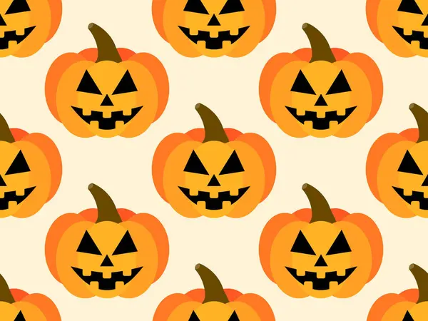 Halloween Pumpor Sömlöst Mönster Halloween Ristade Pumpa Ansikte Glad Halloween — Stock vektor