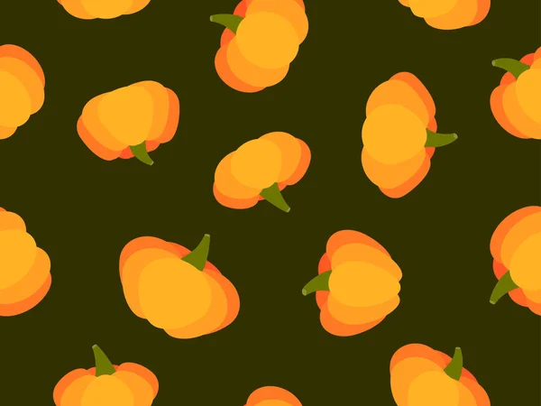 Pumpkins Seamless Pattern Dark Background Orange Pumpkins Thanksgiving Halloween Traditional — Stock Vector