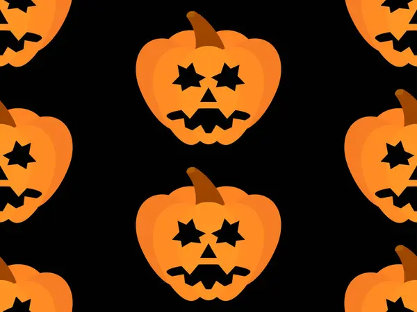 Halloween Pumpkins Seamless Pattern Halloween Carved Pumpkin Face Black Background — Stock Vector