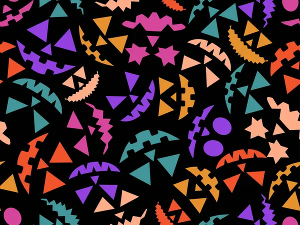 Patrón Sin Costuras Halloween Con Caras Aterradoras Caras Calabaza Coloridas — Archivo Imágenes Vectoriales