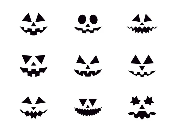 Halloween Carved Pumpkin Face Set Isolated White Background Scary Faces — Stock Vector