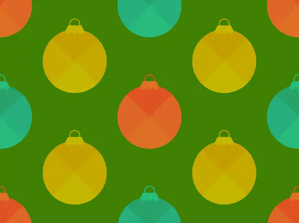 Nahtloses Muster Mit Weihnachtskugeln Auf Grünem Hintergrund Bunte Weihnachtskugeln Vintage — Stockvektor